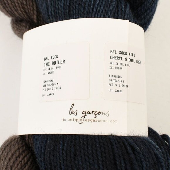 Les Garçons BFL Sock Yarn Set SW BFL Wool Nylon The Butler & Cheryls Coal Grey - Picture 3 of 3